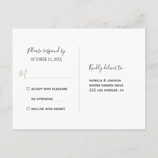 Winterivoorbloemen goud geometrisch lijst rsvp uitnodiging briefkaart (Achterkant)