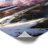Winterjapans Sakura Tree met Mountain Uitzicht Poster (Hoek)