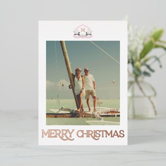 Winterkaart met goud folie en monogram van de wild folie uitnodiging (Staand Voorkant)