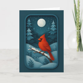 Winterkaart met kardinaal bij maanlicht kaart