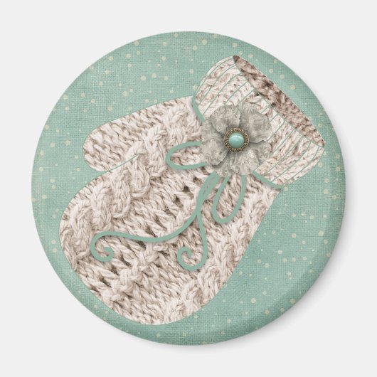 winterkabel gebreide wanten grijs blauw magneet (Voorkant)