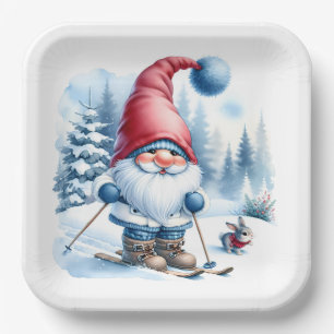 Winterkabouter die skiet met een konijn papieren bordje