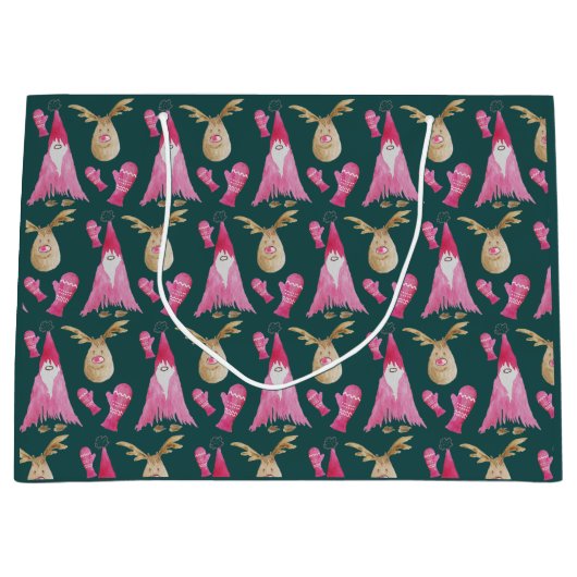 Winterkabouter en rendieren Waterverf illustratie Groot Cadeauzakje (Voorkant)