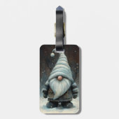 Winterkabouter in een besneeuwd bos bagagelabel (Achterkant verticaal)