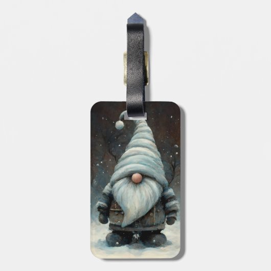 Winterkabouter in een besneeuwd bos bagagelabel (Achterkant verticaal)