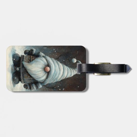 Winterkabouter in een besneeuwd bos bagagelabel (Achterkant horizontaal)