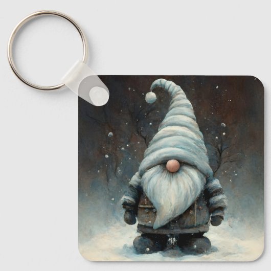 Winterkabouter in een besneeuwd bos sleutelhanger (Voorkant)