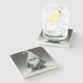 Winterkabouter in een besneeuwd bos stenen onderzetter (Zijkant)