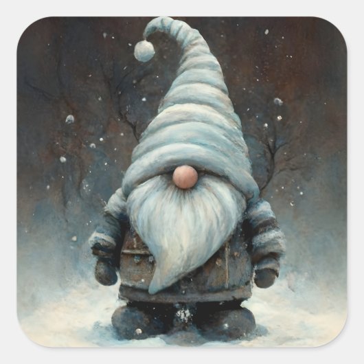 Winterkabouter in een besneeuwd bos vierkante sticker (Voorkant)