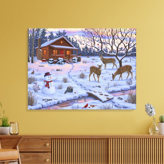 Winterkajuiteter op sneeuwkerst canvas afdruk (Insitu (Woonkamer))