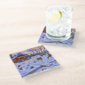 Winterkajuiteter op sneeuwkerst glazen onderzetter (Schuin)