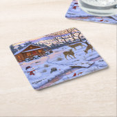 Winterkajuiteter op sneeuwkerst kartonnen onderzetters (Schuin)