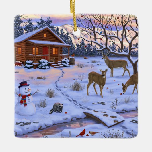 Winterkajuiteter op sneeuwkerst keramisch ornament (Voorkant)