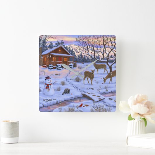 Winterkajuiteter op sneeuwkerst vierkante klok (Huis)