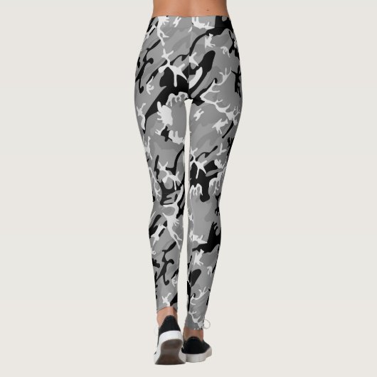 Winterkamo, grijs zwart-wit camouflage patroon leggings (Achterkant)