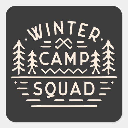 Winterkamp kampeertocht squad bergen retro vierkante sticker (Voorkant)