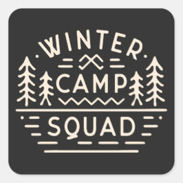 Winterkamp kampeertocht squad bergen retro vierkante sticker
