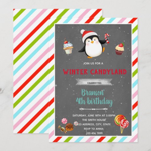 Winterkandylandthema Uitnodiging (Voorkant / Achterkant)