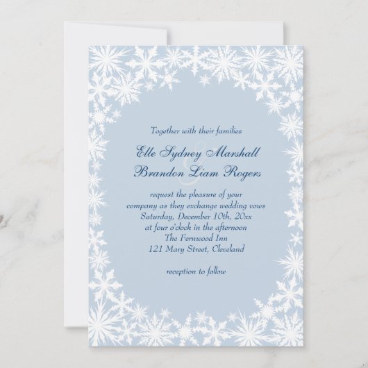 Winterkant op Icy Blue bruiloft uitnodiging (Voorkant)
