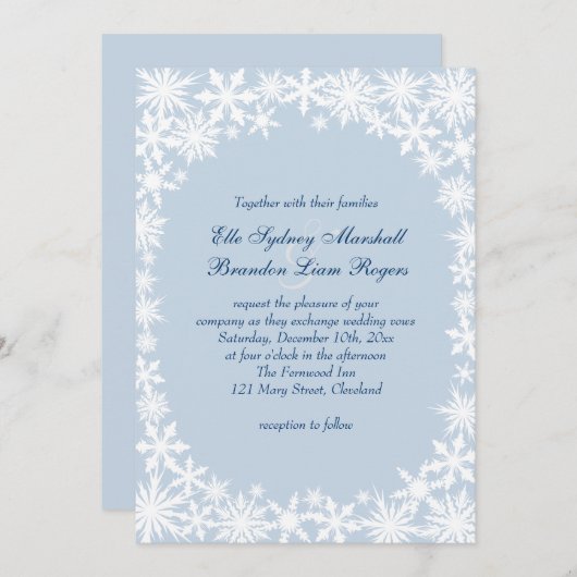 Winterkant op Icy Blue bruiloft uitnodiging (Voorkant / Achterkant)