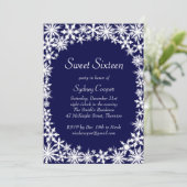 Winterkant Sweet Sixteen Uitnodiging - blauw (Staand voorkant)