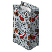 Winterkardinaal, dennenappels, rode bessen blauw klein cadeauzakje (Voorkant Gekanteld)