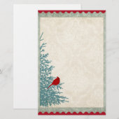 Winterkardinaal in  damast rood goud briefpapier (Voorkant / Achterkant)