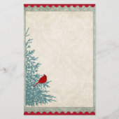 Winterkardinaal in  damast rood goud briefpapier (Voorkant)