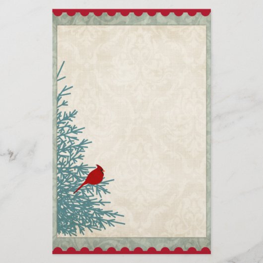 Winterkardinaal in  damast rood goud briefpapier (Voorkant)