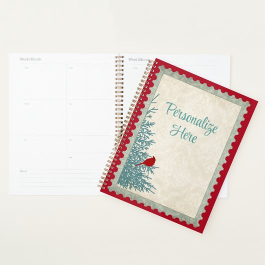 Winterkardinaal in  damast rood goud planner (Display)