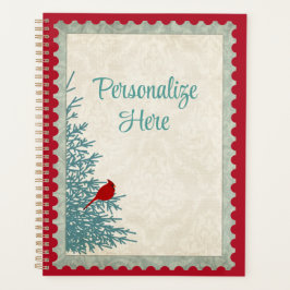 Winterkardinaal in  damast rood goud planner