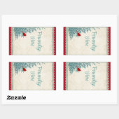 Winterkardinaal in  damast rood goud rechthoekige sticker (Vel)