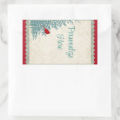 Winterkardinaal in  damast rood goud rechthoekige sticker (Tas)