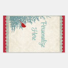 Winterkardinaal in  damast rood goud rechthoekige sticker