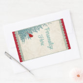 Winterkardinaal in  damast rood goud rechthoekige sticker (Envelop)