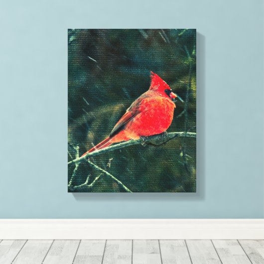 Winterkardinaal in Snowstorm - Verbeterd Canvas Afdruk (Insitu (Houten vloer))