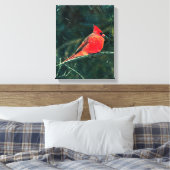 Winterkardinaal in Snowstorm - Verbeterd Canvas Afdruk (Insitu (Slaapkamer))