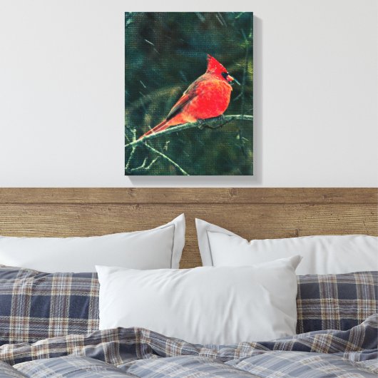 Winterkardinaal in Snowstorm - Verbeterd Canvas Afdruk (Insitu (Slaapkamer))
