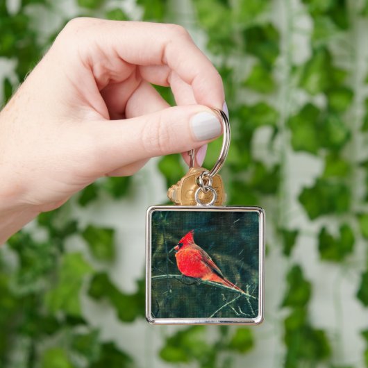 Winterkardinaal in Snowstorm - Verbeterd Sleutelhanger (Hand)