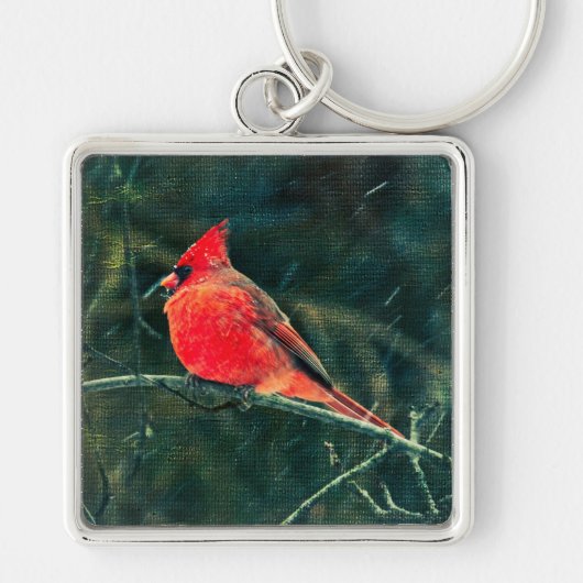 Winterkardinaal in Snowstorm - Verbeterd Sleutelhanger (Voorkant)