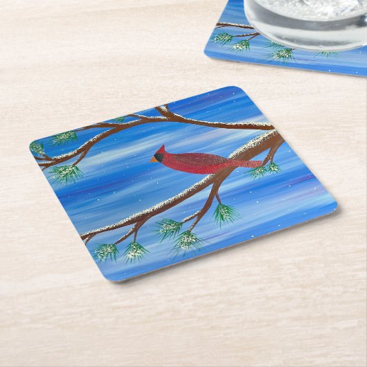 Winterkardinaal Kartonnen Onderzetters (Schuin)