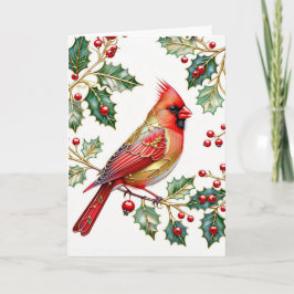 Winterkardinaal met Holly Note-Kaart Feestdagen Kaart