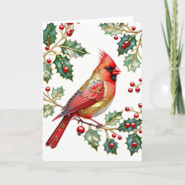 Winterkardinaal met Holly Note-Kaart Feestdagen Kaart