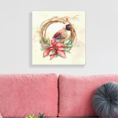 Winterkardinaal met Poinsettia Canvas Afdruk (Insitu (Woonkamer))