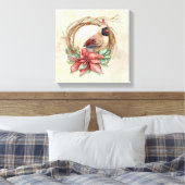 Winterkardinaal met Poinsettia Canvas Afdruk (Insitu (Slaapkamer))