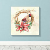 Winterkardinaal met Poinsettia Canvas Afdruk (Insitu (Houten vloer))