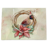 Winterkardinaal met Poinsettia Large Cadeautasje (Voorkant)
