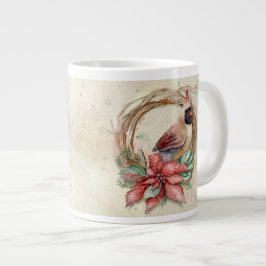 Winterkardinaal met Poinsettia - Sneeuw Grote Koffiekop