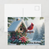Winterkardinaal op een feestelijk vogelhuisje briefkaart (Voorkant / Achterkant)