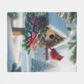 Winterkardinaal op een feestelijk vogelhuisje fleece deken (Voorkant (Horizontaal))